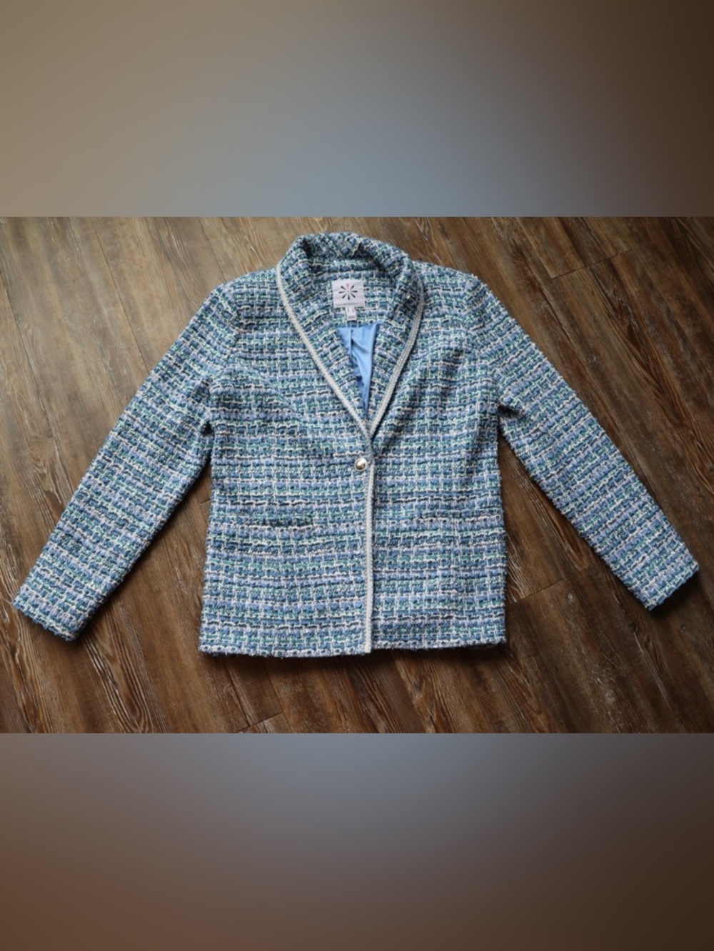 Metallic Trim Textured Boucle Tweed Blazer Jacket Business Office Women’s Small
